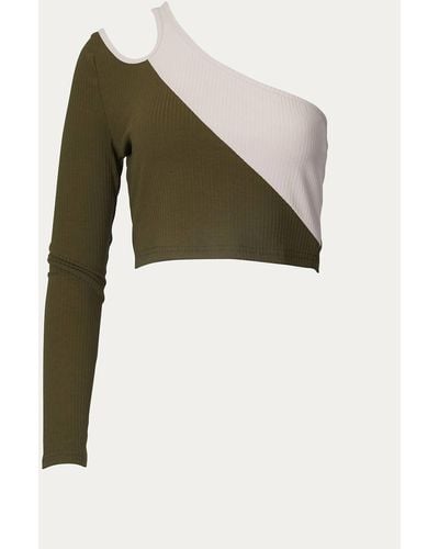 Endless Blu. Colorblocked Ribbed-knit One-sleeve Top - Green