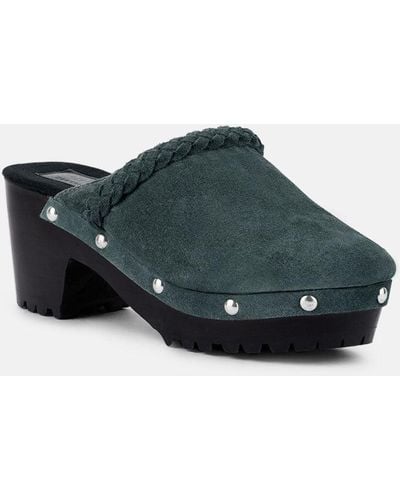 Rag & Co Inca Gray Fine Suede Leather Clogs - Green