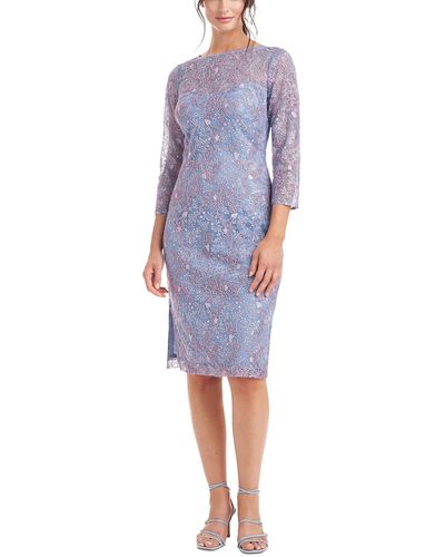 JS Collections Plus Embroidered Knee-length Cocktail And Party Dress - Blue