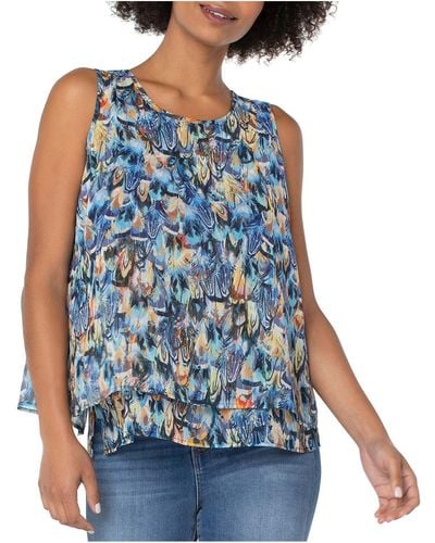 Liverpool Jeans Company Printed Sleeveless Blouse - Blue