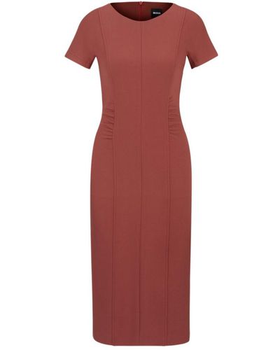 BOSS Slit-front Business Dress With Gathe Details - Red