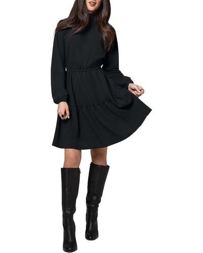 Leota Olive Crepe Smocked Midi Dress - Black