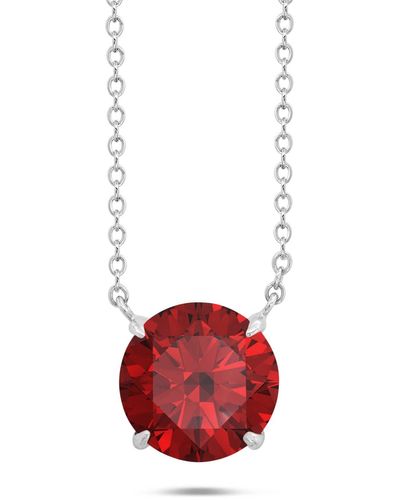 Nicole Miller Sterling Silver Gemstone Round Solitaire Pendant Necklace On 18 Inch Adjustable Chain - Red