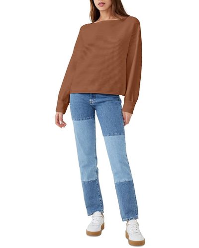 French Connection Horizontal Rib Boatneck Crop Sweater - Blue
