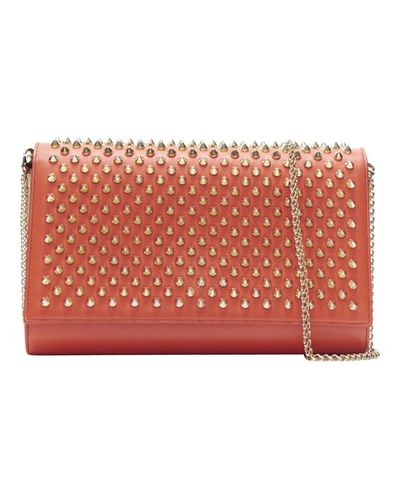 Christian Louboutin Paloma Red Gold Spike Stud Shoulder Chain Clutch Bag