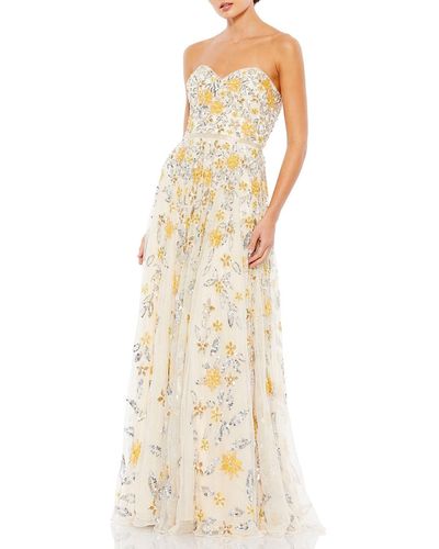 Ieena for Mac Duggal Embellished Floral Evening Dress - Metallic