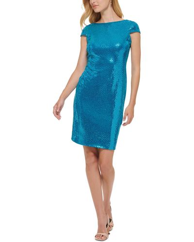 Calvin Klein Metalllic Short Sheath Dress - Blue