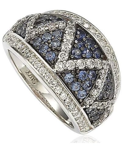 Suzy Levian Sterling Silver And 18k Gold Sapphire And Diamond Pave Zig Zag Ring - Metallic
