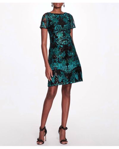 Marchesa Embroidered Cocktail Dress - Green