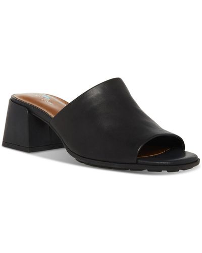 Aqua College Leather Peep Toe Mule Sandals - Black