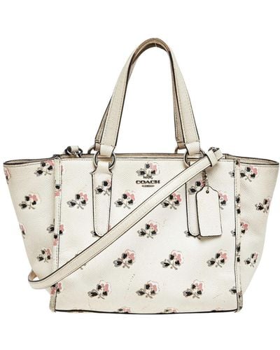 COACH Cream Floral Printed Leather Crosby Tote - Metallic