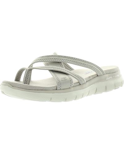 Skechers Flex Appeal 2.0- Start Up Slip On Open Toe Thong Sandals - White