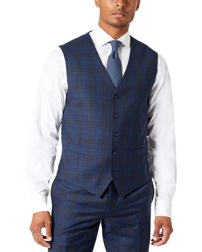 Tallia Plaid Paisley Suit Vest - Blue