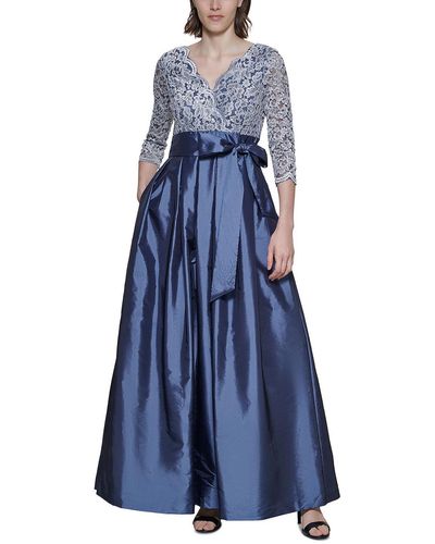 Jessica Howard Petites Lace Satin Evening Dress - Blue