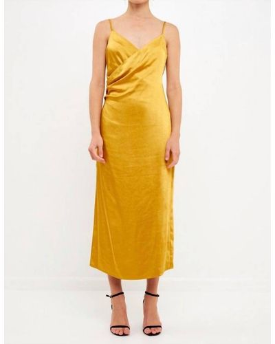 Endless Rose Good Satin Wrap Midi Dress In Gold - Yellow