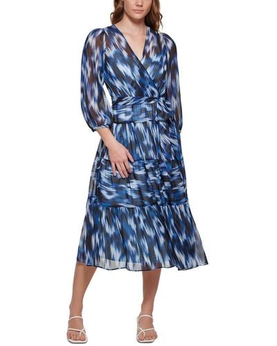 Calvin Klein Patterned V-neck Midi Dress - Blue