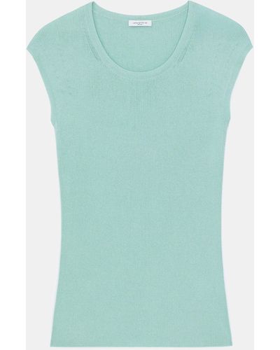 Lafayette 148 New York Finespun Voile Ribbed Cap Sleeve Top - Green