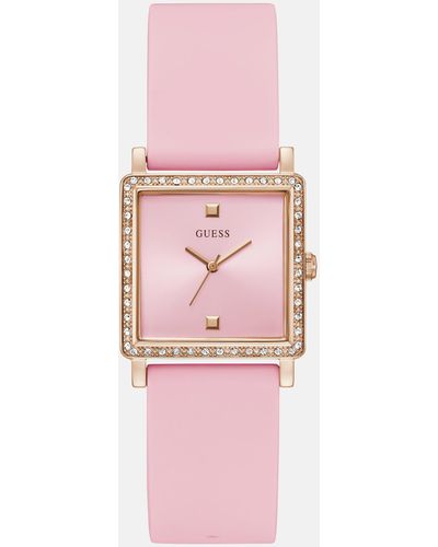 Guess Factory Rose Gold-tone And Pink Square Analog Watch