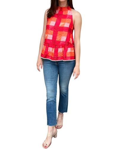 Thml Geo Plaid Halter Top - Red