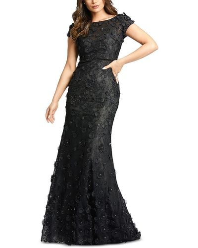 Mac Duggal Lace Overlay Long Evening Dress - Black