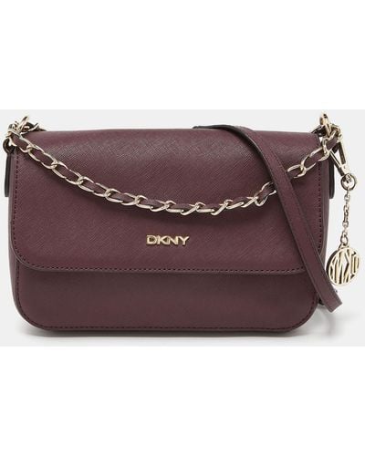 DKNY Leather Bryant Flap Crossbody Bag - Purple