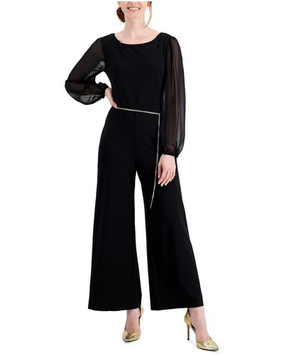 Connected Apparel Petites Mixed Media Long Sleeves Jumpsuit - Black