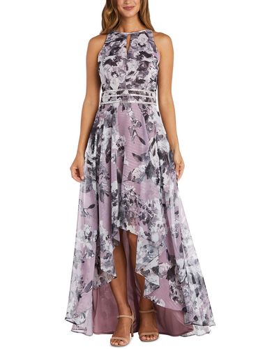 R & M Richards Chiffon Floral Evening Dress - Purple