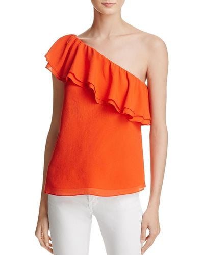 Rebecca Taylor Silk Ruffled Dress Top - Orange
