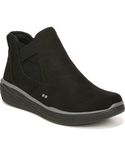 Ryka Noelle Faux Suede Slip On Ankle Boots - Black