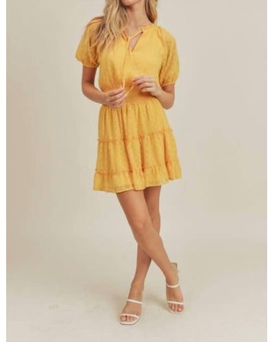 Lush Polka Dot Textured Mini Dress - Yellow