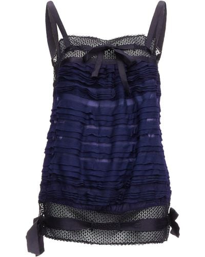 Chanel Black Navy Cc Logo Ribbon Pleat Tiered Layered Vest Top - Blue