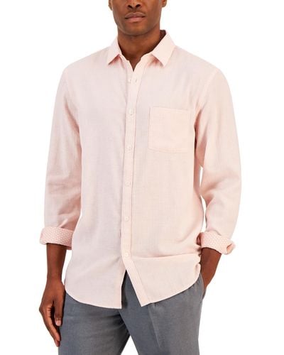 Alfani Cotton Pattern Button-down Shirt - Natural
