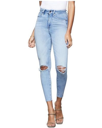 GOOD AMERICAN Plus Light Wash Distressed Cropped Jeans - Blue