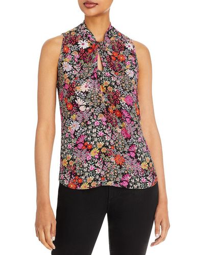 Status By Chenault Floral Twist Neck Blouse - Red