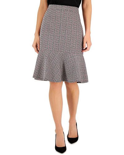 Kasper Petites Tweed Flounce A-line Skirt - Gray