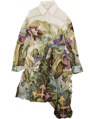 Off-White c/o Virgil Abloh Botanical Silk Shirt Dress - Green