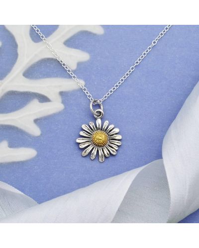 Nina 18 Inch Daisy Necklace With Bronze Center In Sterling Silver - Blue