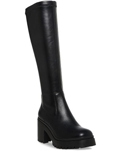 Aqua College Ria Lug Sole Faux Leather Knee-high Boots - Black