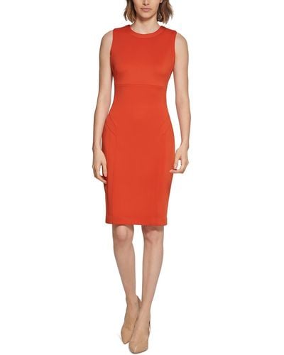 Calvin Klein Solid Polyester Sheath Dress - Red