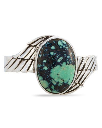 King Baby Studio Sterling Silver And Spotted Turquoise Wing Cuff Bracelet - Multicolor