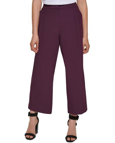 Calvin Klein Pleated Cropped Wide Leg Pants - Purple