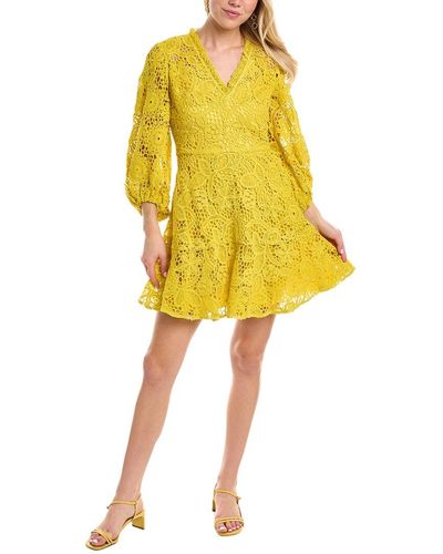 PEARL BY LELA ROSE Lace Mini Dress - Yellow