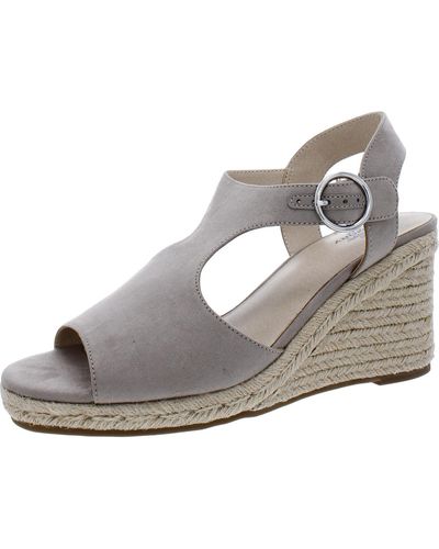 LifeStride Tersa Faux Suede Ankle Strap Wedge Heels - Gray