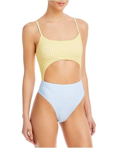 A'qua Swim Checkered Cut-out One-piece Swimsuit - Blue