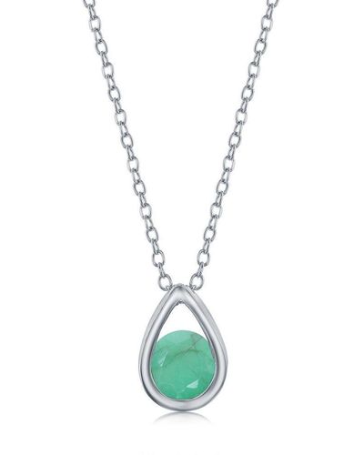 Simona Sterling Silver Pearshaped Necklace W/round 'may Birthstone' Gem - Emerald - Green