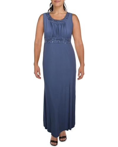 R & M Richards Lace Inset Sleeveless Evening Dress - Blue