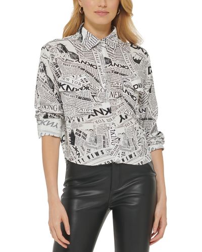 DKNY Printed Hi-low Button-down Top - Gray