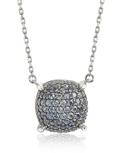Suzy Levian Sterling Silver Sapphire & Diamond Accent Pave Cluster Necklace - Blue