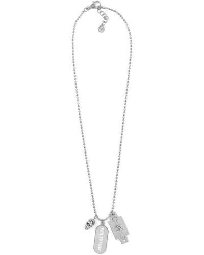 Philipp Plein Plein Tag Bead Chain Necklace - White