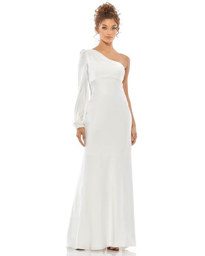 Ieena for Mac Duggal One Shoulder Blouson Sleeve Gown - White
